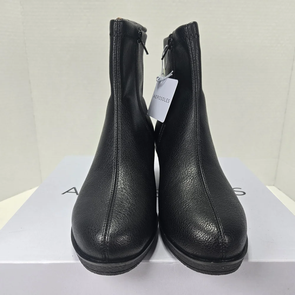Aerosoles Binnie Black Wedge Faux Leather Ankle Boots Women's Size 6 Wide